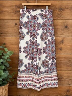 Rachel Zoe Paisley Wide-Leg Pants Size L | Boho Floral Linen Blend Like New